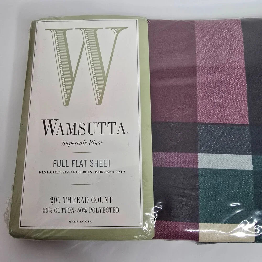 Wamsutta Tyler Plaid Hunter Full Flat Sheet Supercale Plus 81 x 96 NEW 200 Threa